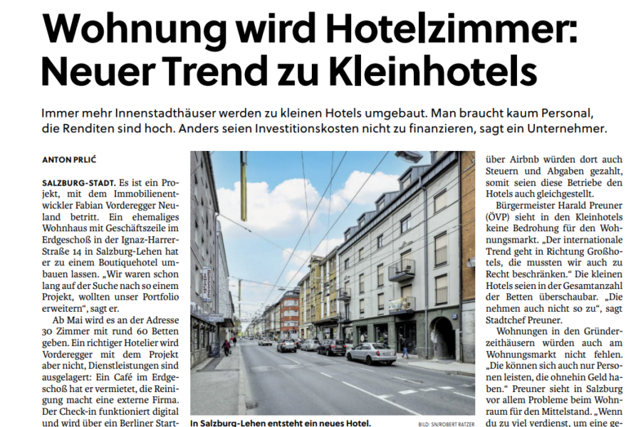 Hotelbett statt Wohnung: Neuer Trend zu Kleinhotels in Salzburg